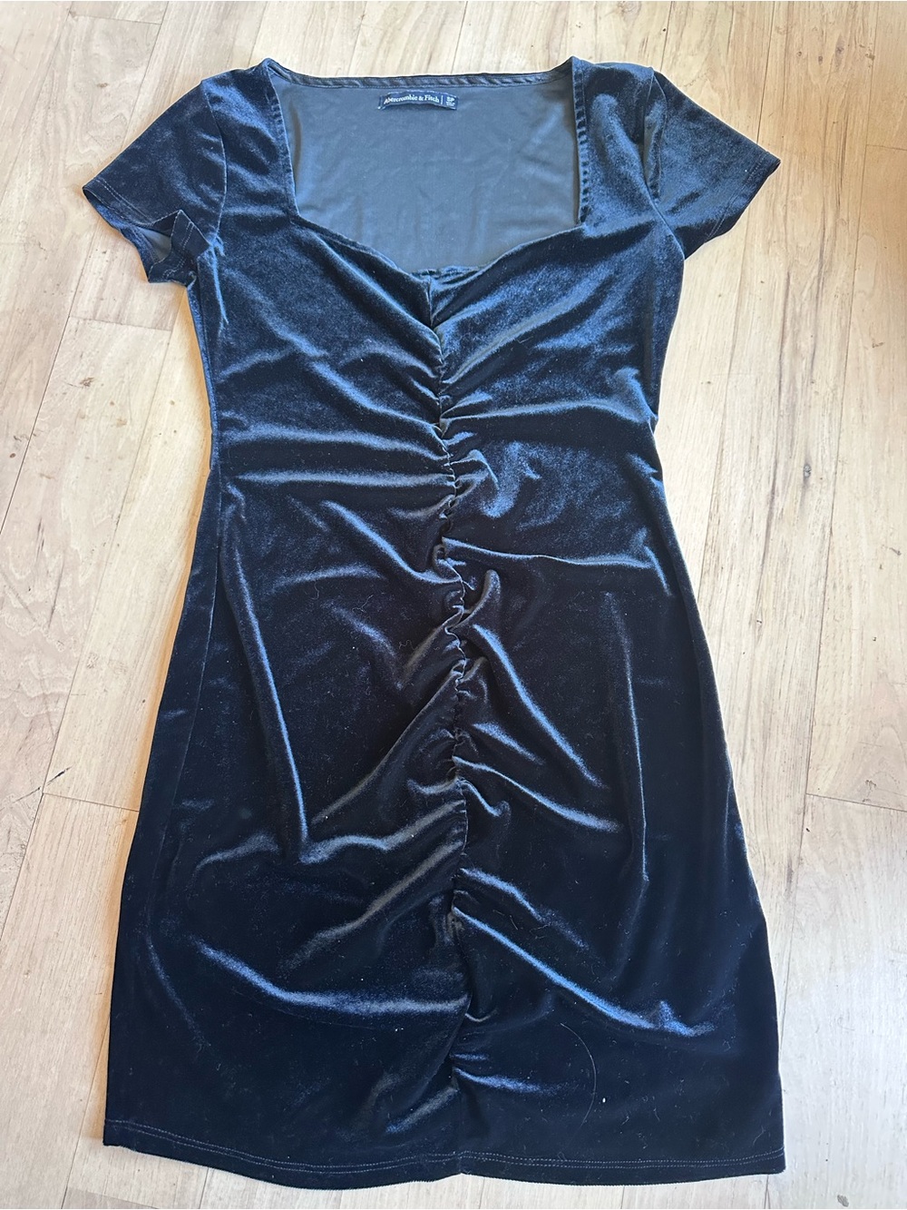 Abercrombie & Fitch Black Velvet Ruched Mini Dress